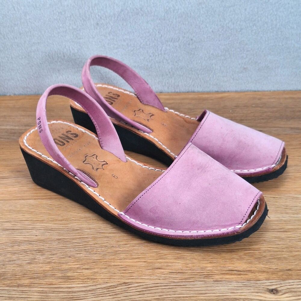 Pons Avarcas Women's 36 Classic Slingback Sandals Berry Pink Leather Flat Shoes
